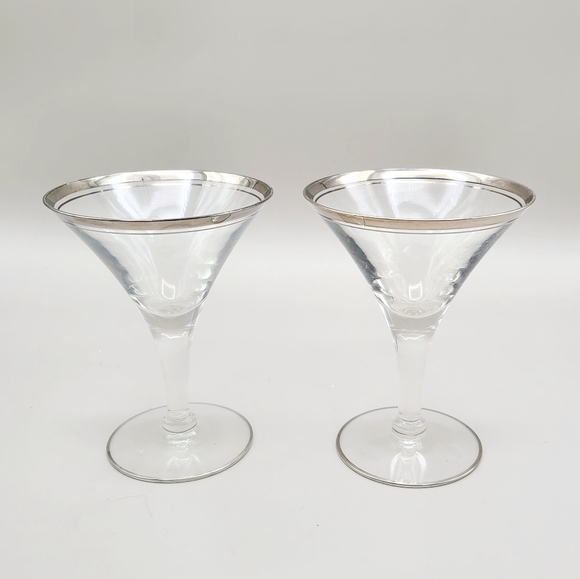 Other - Vintage 1950s Clear Petite Martini Glasses with Silver Rim - Set of 2